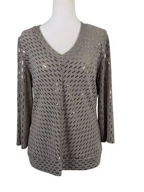 Charme Dusty Rose Sequin V-Neck Long Sleeve Top Size M - Glam Party